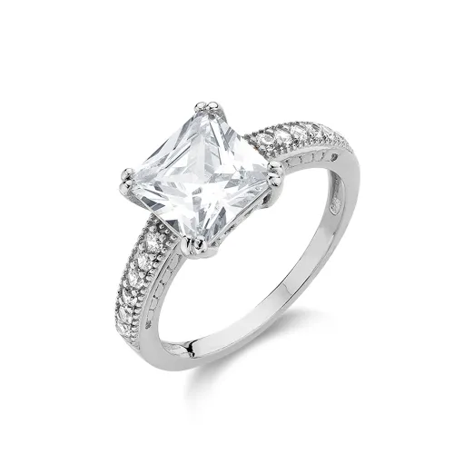 VOGUE 925 Ασήμι Μονόπετρο δαχτυλίδι με λευκό τετράγωνο ζιργκόν Brilliant 2017525211.3