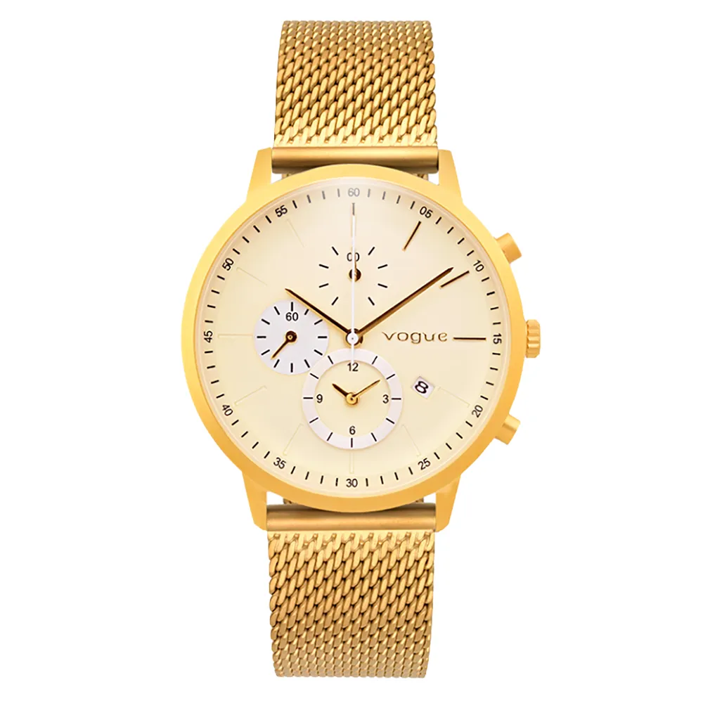 VOGUE Unisex Chronograph Creamy Dial Gold tone plated Bracelet 2020550841