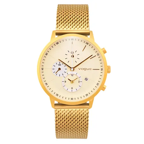 VOGUE Unisex Chronograph Creamy Dial Gold tone plated Bracelet 2020550841