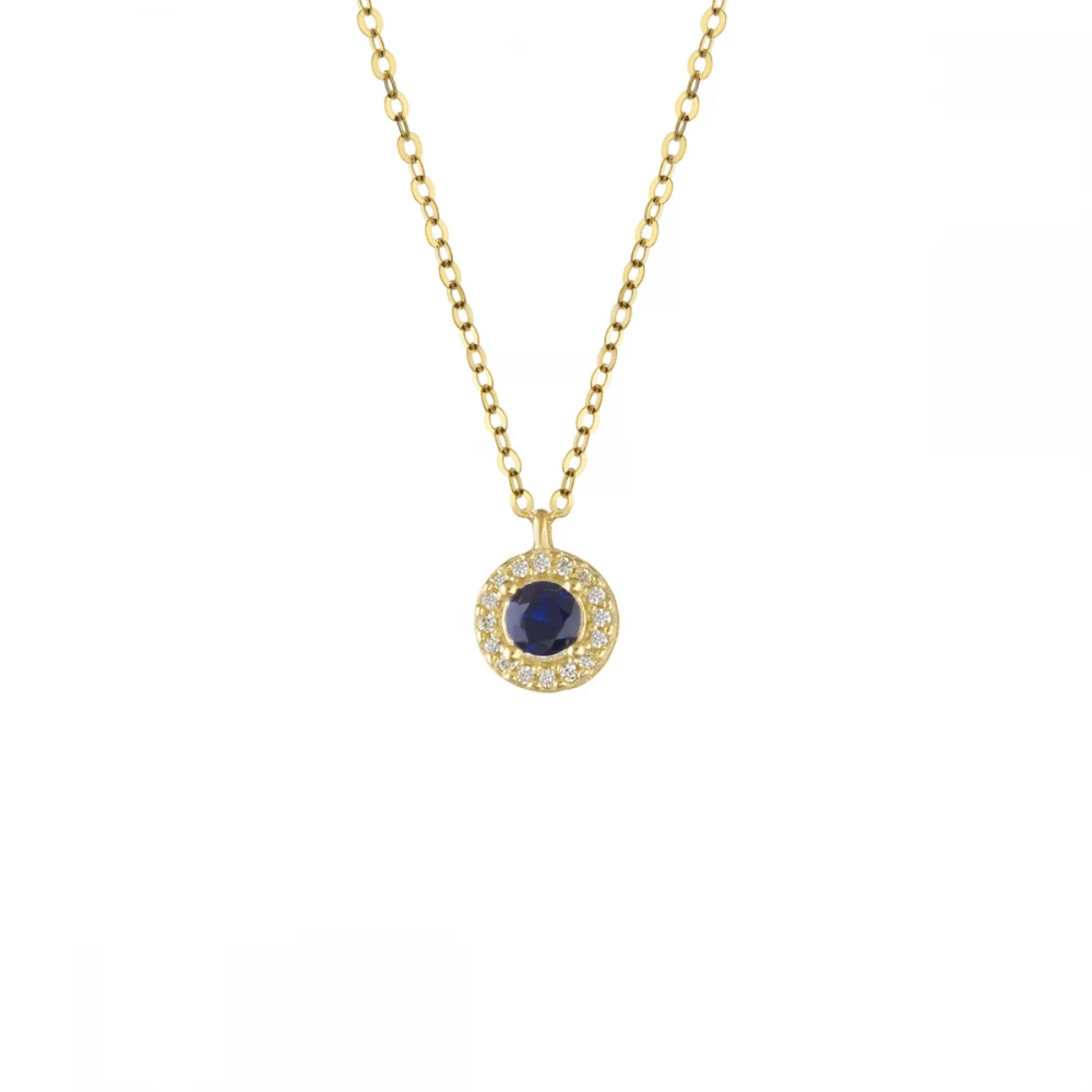 9K Χρυσό Κολιέ Ροζέτα με Μπλέ και Λευκά Ζιργκόν KL2051VR