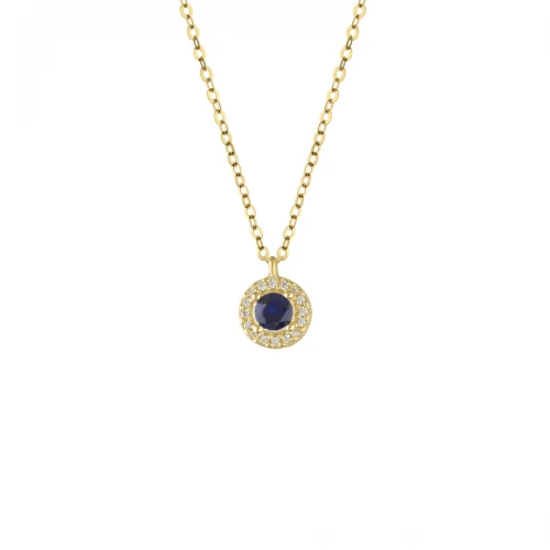 9K Χρυσό Κολιέ Ροζέτα με Μπλέ και Λευκά Ζιργκόν KL2051VR