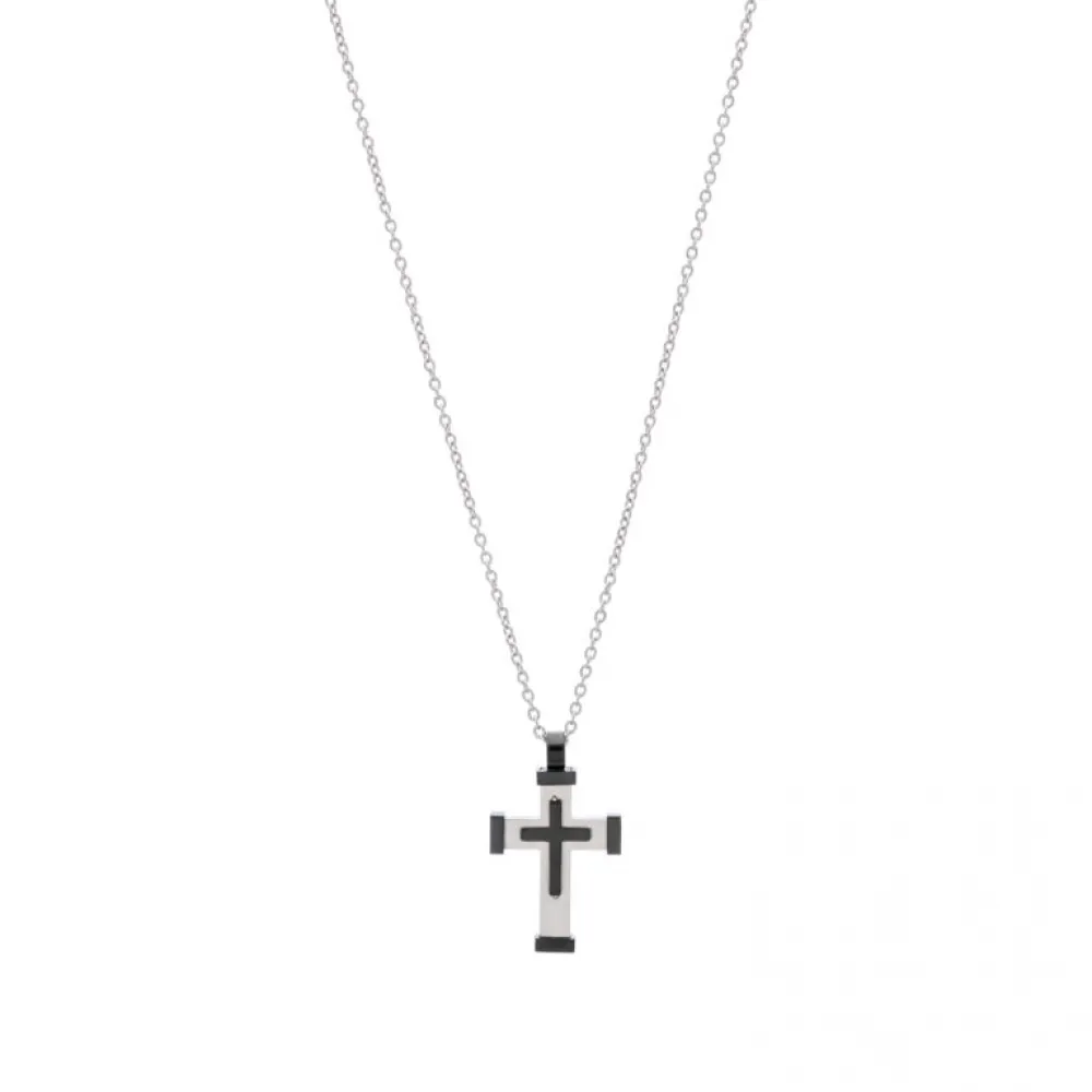 Visetti StainlessSteel Man Cross Necklace 21D-KD015SB