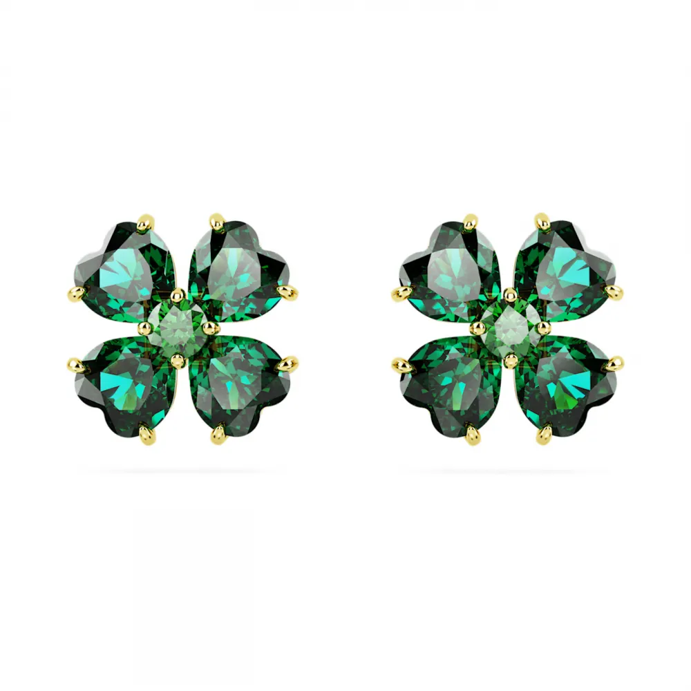SWAROVSKI Σκουλαρίκια με καρφάκι Idyllia Τριφύλλι, Πράσινα, Επιμετάλλωση σε χρυσό τόνο 5666236
