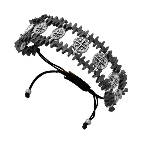 BREEZE Βραχιόλι Κορδόνι Μακραμέ με Μαύρο Αιματίτη 310004.8