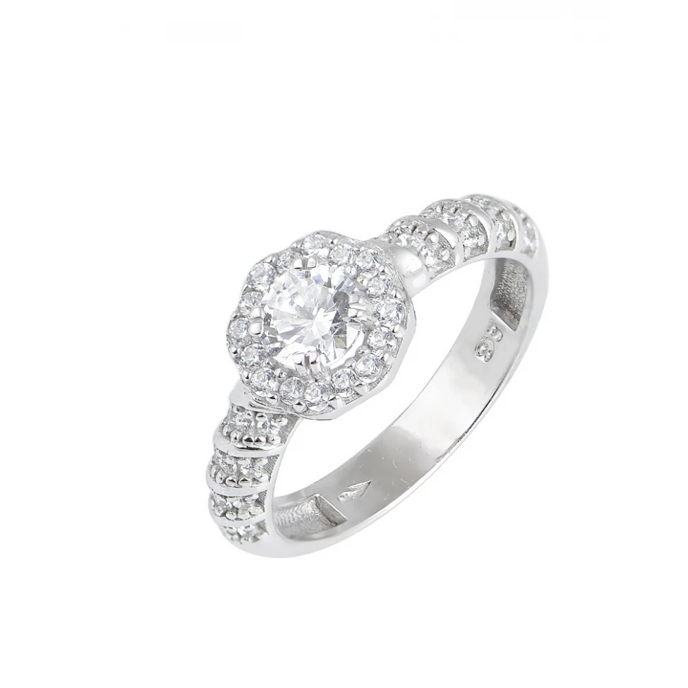 14K Λευκόχρυσο Δαχτυλίδι Ροζέτα με Ζιργκόν 033849F