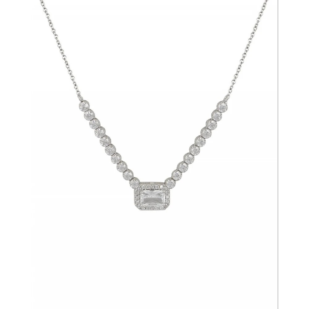 14K Λευκόχρυσο Κολιέ Ροζέτα με Λευκό Ζιργκόν 045818F