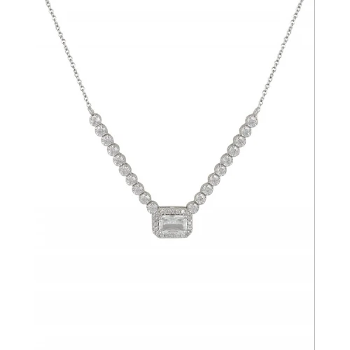 14K Λευκόχρυσο Κολιέ Ροζέτα με Λευκό Ζιργκόν 045818F