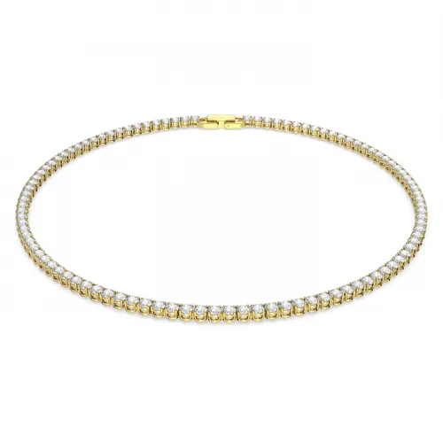 SWAROVSKI Tennis Deluxe Κολιέ Στρογγυλή Κοπή, Λευκό, Επιχρυσωμένο 5511545