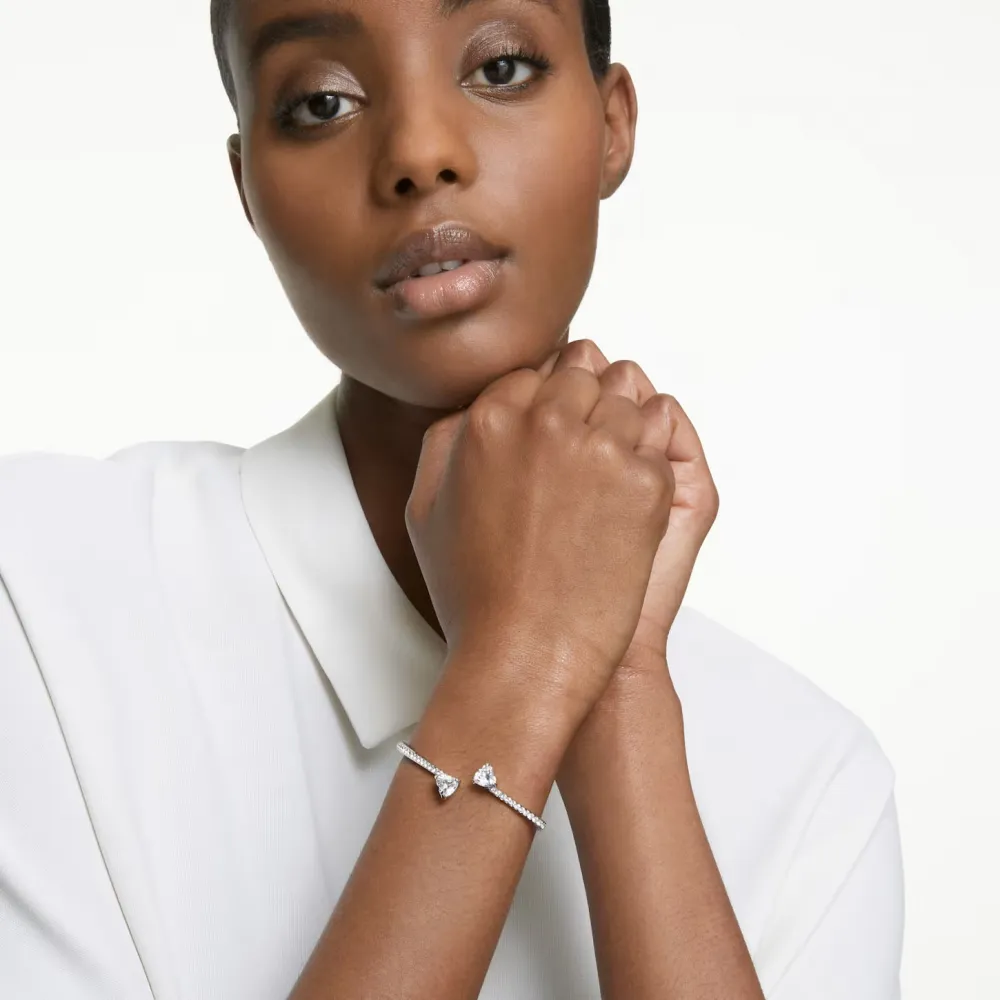SWAROVSKI Attract Soul Heart Άκαμπτο βραχιόλι Λευκό Μεγάλο, Επιροδιωμένο 5535289