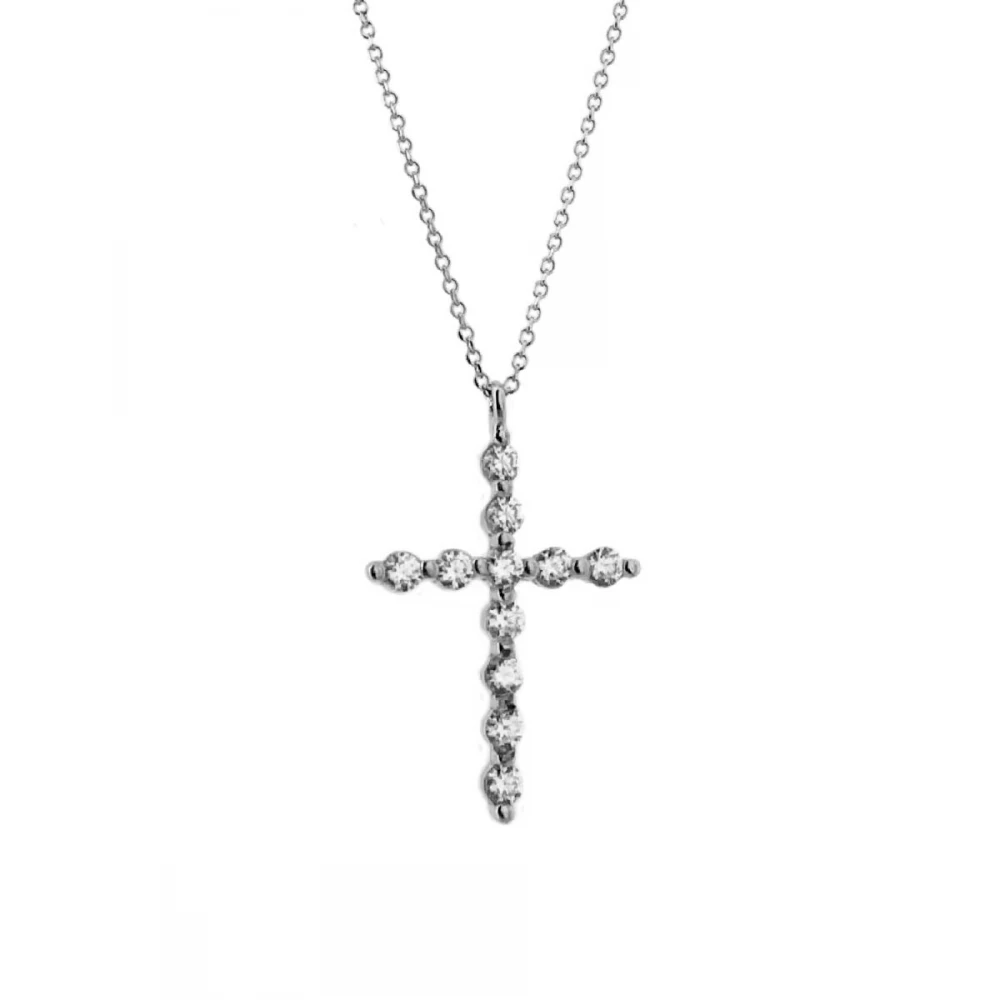 18K Λευκόχρυσο Κολιέ με Σταυρό και Οικολογικά Διαμάντια 5609LBR