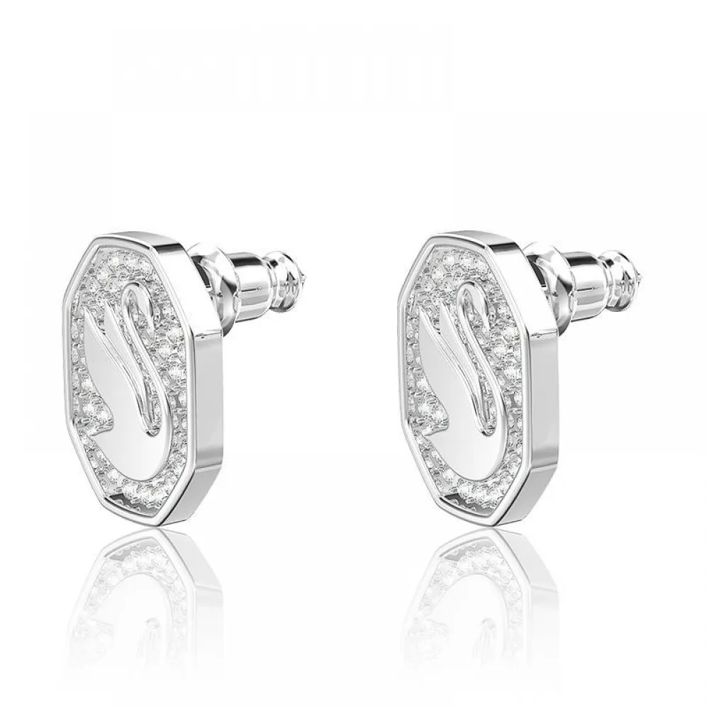 SWAROVSKI Signum Σκουλαρίκια με καρφάκι Κύκνος, Λευκό, Επιροδιωμένο 5621097