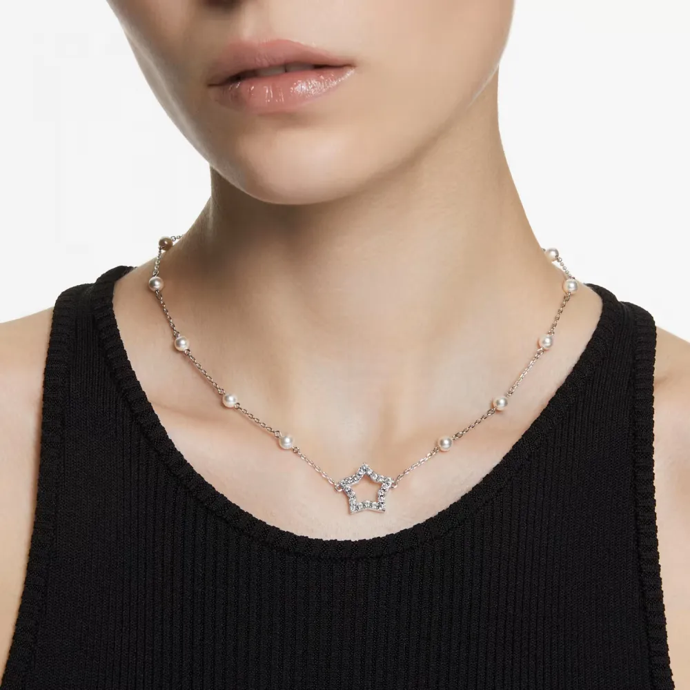 SWAROVSKI Stella Κολιέ Crystal pearls Αστέρι, Λευκό, Επιροδιωμένο 5645379