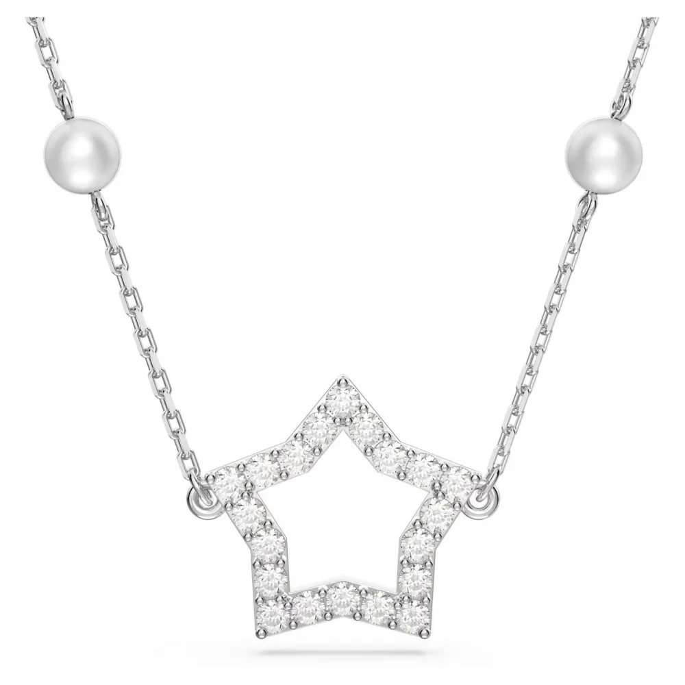 SWAROVSKI Stella Κολιέ Crystal pearls Αστέρι, Λευκό, Επιροδιωμένο 5645379