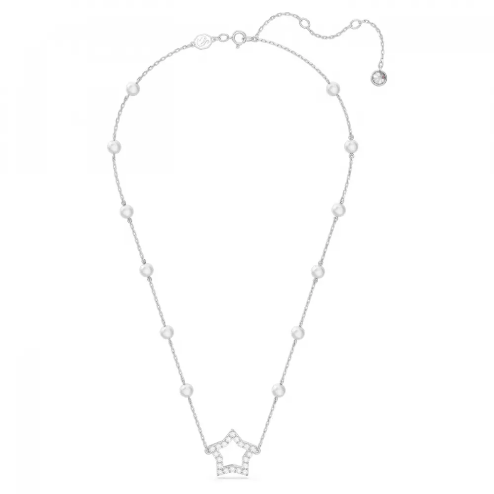 SWAROVSKI Stella Κολιέ Crystal pearls Αστέρι, Λευκό, Επιροδιωμένο 5645379
