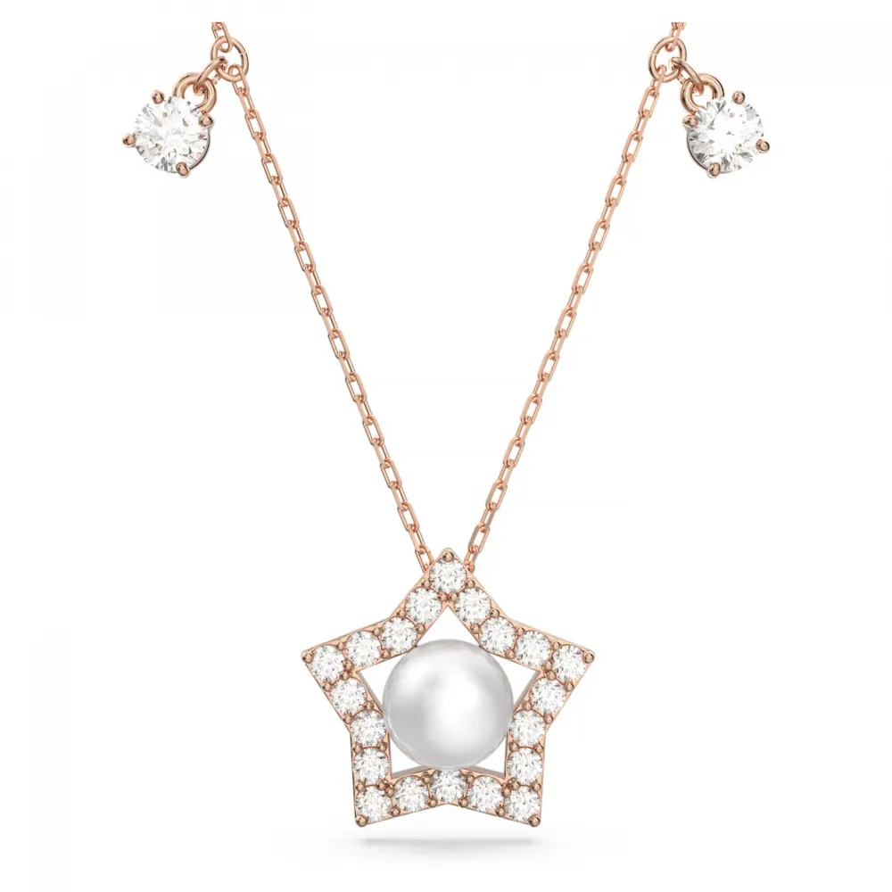 SWAROVSKI Stella Κολιέ, Μικτές Στρογγυλές Κοπές, Αστέρι, Λευκό, Ροζ Επιχρυσωμένο 5645382