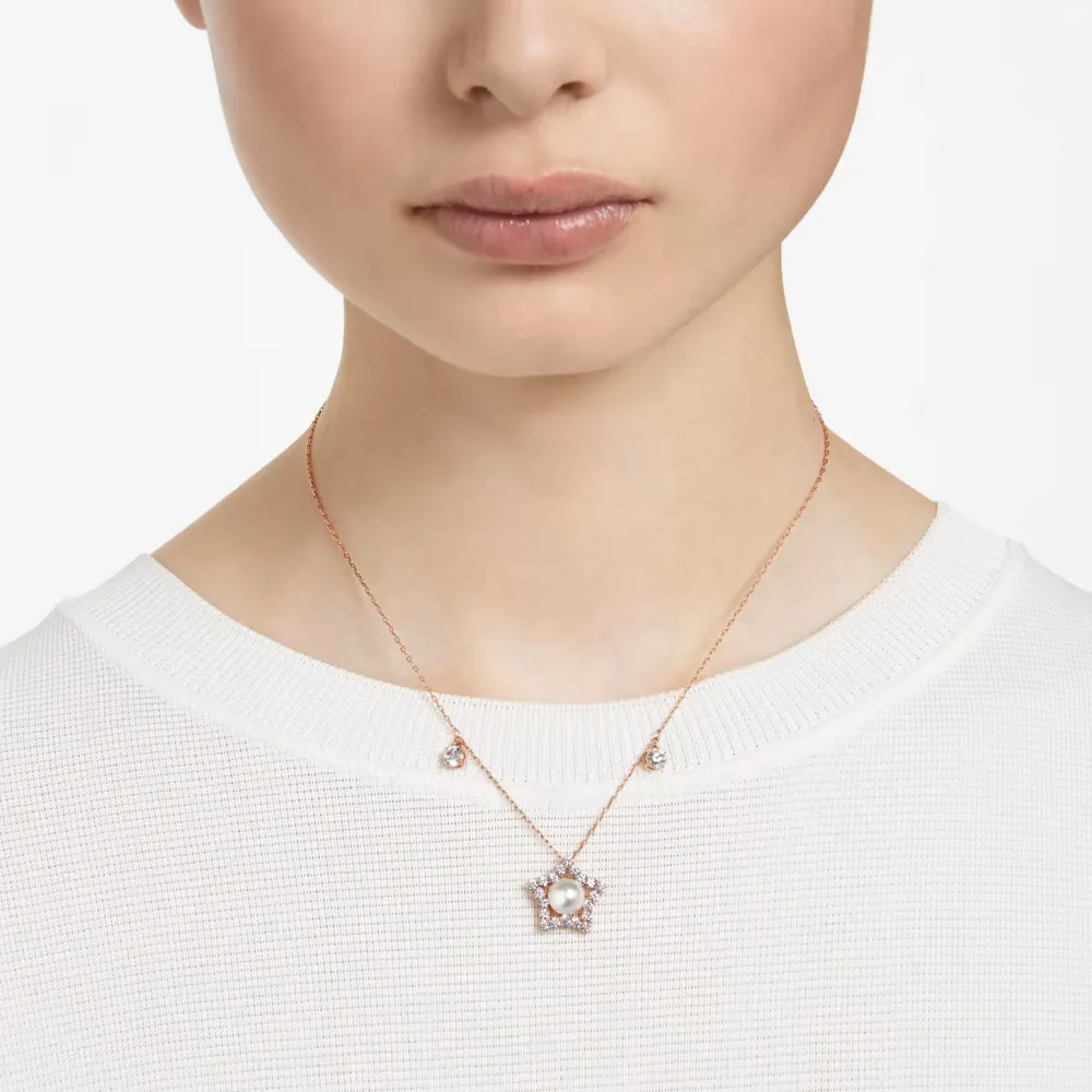 SWAROVSKI Stella Κολιέ, Μικτές Στρογγυλές Κοπές, Αστέρι, Λευκό, Ροζ Επιχρυσωμένο 5645382