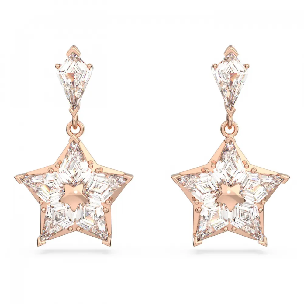 SWAROVSKI Stella Σκουλαρίκια-σταγόνα με καρφάκι, Ρομβοειδής κοπή, Αστέρι, Λευκά, Ροζ Επιχρυσωμένα 5645466