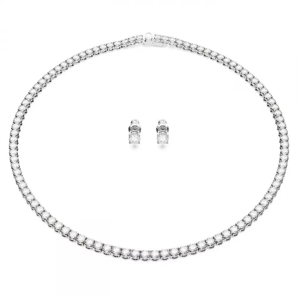 Matrix Tennis set Round cut, White, Rhodium plated 5647730