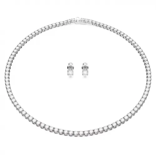 Matrix Tennis set Round cut, White, Rhodium plated 5647730