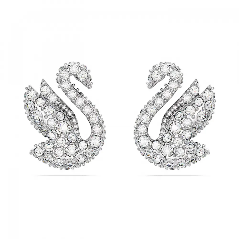 SWAROVSKI Iconic Swan Σκουλαρίκια με καρφάκι Κύκνος, Λευκά, Επιροδιωμένα 5647873