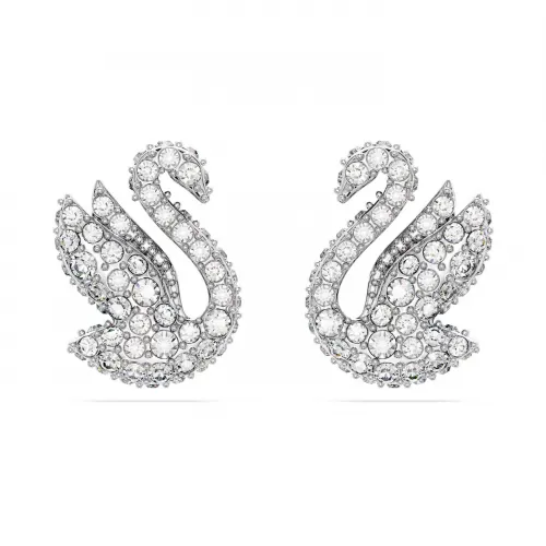 SWAROVSKI Iconic Swan Σκουλαρίκια με καρφάκι Κύκνος, Λευκά, Επιροδιωμένα 5647873