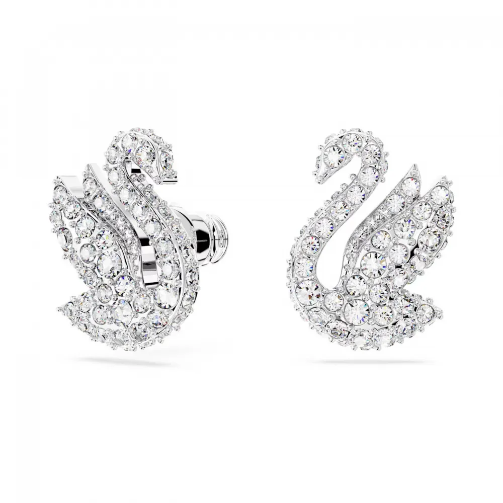 SWAROVSKI Iconic Swan Σκουλαρίκια με καρφάκι Κύκνος, Λευκά, Επιροδιωμένα 5647873