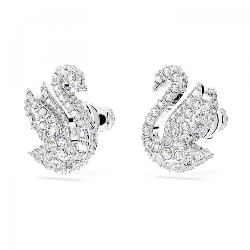 SWAROVSKI Iconic Swan Σκουλαρίκια με καρφάκι Κύκνος, Λευκά, Επιροδιωμένα 5647873