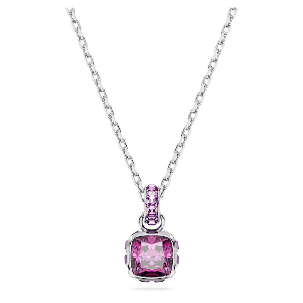 Swarovski Μενταγιόν Birthstone "Φεβρουάριος" Τετράγωνη κοπή, Βιολετί, Επιμετάλλωση ροδίου 5651708