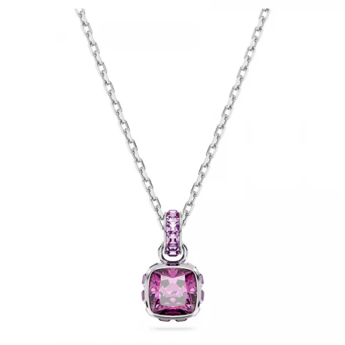 Swarovski Μενταγιόν Birthstone "Φεβρουάριος" Τετράγωνη κοπή, Βιολετί, Επιμετάλλωση ροδίου 5651708