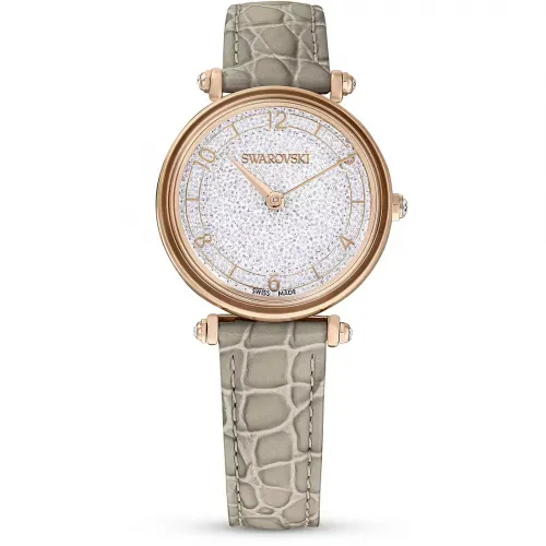 SWAROVSKI Crystalline Wonder watch Swiss Made, Leather strap, Beige, Rose gold-tone finish 5656899