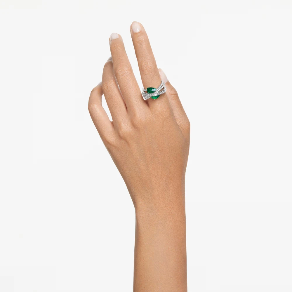 SWAROVSKI Δαχτυλίδι Hyperbola Μίξη κοπών, Λευκό και Πράσινο, Επιμετάλλωση ροδίου 5666960