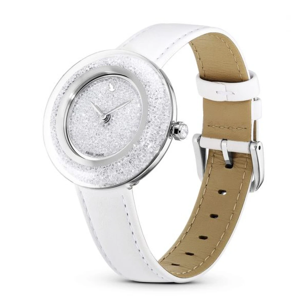 SWAROVSKI Ρολόι Crystalline,Eλβετικής κατασκευής, Δερμάτινο λουράκι, Λευκό, Λευκά Κρύσταλλα, 5668887