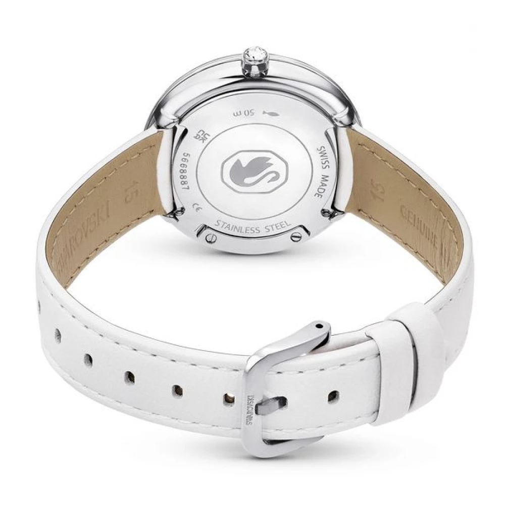 SWAROVSKI Ρολόι Crystalline,Eλβετικής κατασκευής, Δερμάτινο λουράκι, Λευκό, Λευκά Κρύσταλλα, 5668887
