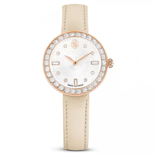 SWAROVSKI Ρολόι Certa Eλβετικής κατασκευής, Δερμάτινο λουράκι, Μπεζ, Φινίρισμα σε Ροζ-χρυσό τόνο 5672968