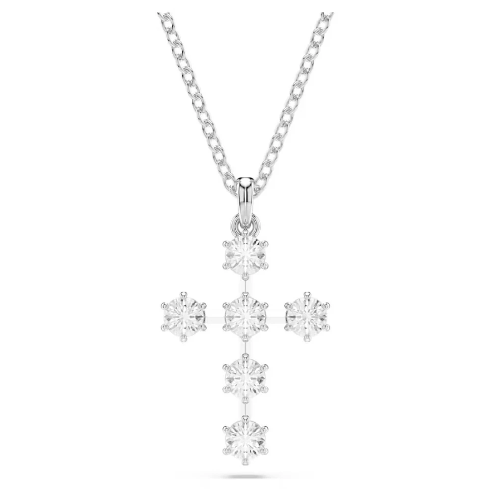 SWAROVSKI Μενταγιόν Insigne Στρογγυλή κοπή, Σταυρός, Λευκό, Επιμετάλλωση ροδίου 5675576