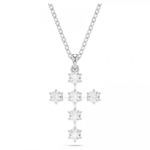 SWAROVSKI Μενταγιόν Insigne Στρογγυλή κοπή, Σταυρός, Λευκό, Επιμετάλλωση ροδίου 5675576