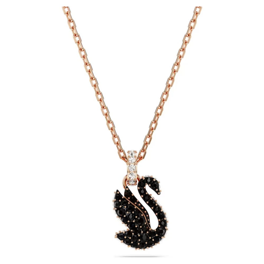 SWAROVSKI Μενταγιόν Swarovski Swan Κύκνος μικρό, Μαύρο, Επιμετάλλωση σε ροζ χρυσό τόνο 5678046