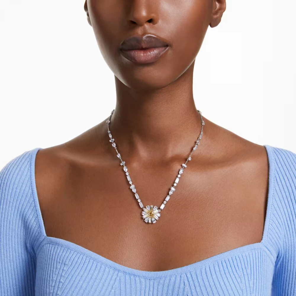 SWAROVSKI Κολιέ Idyllia Λουλούδι, Κίτρινο, Επιμετάλλωση ροδίου 5679916