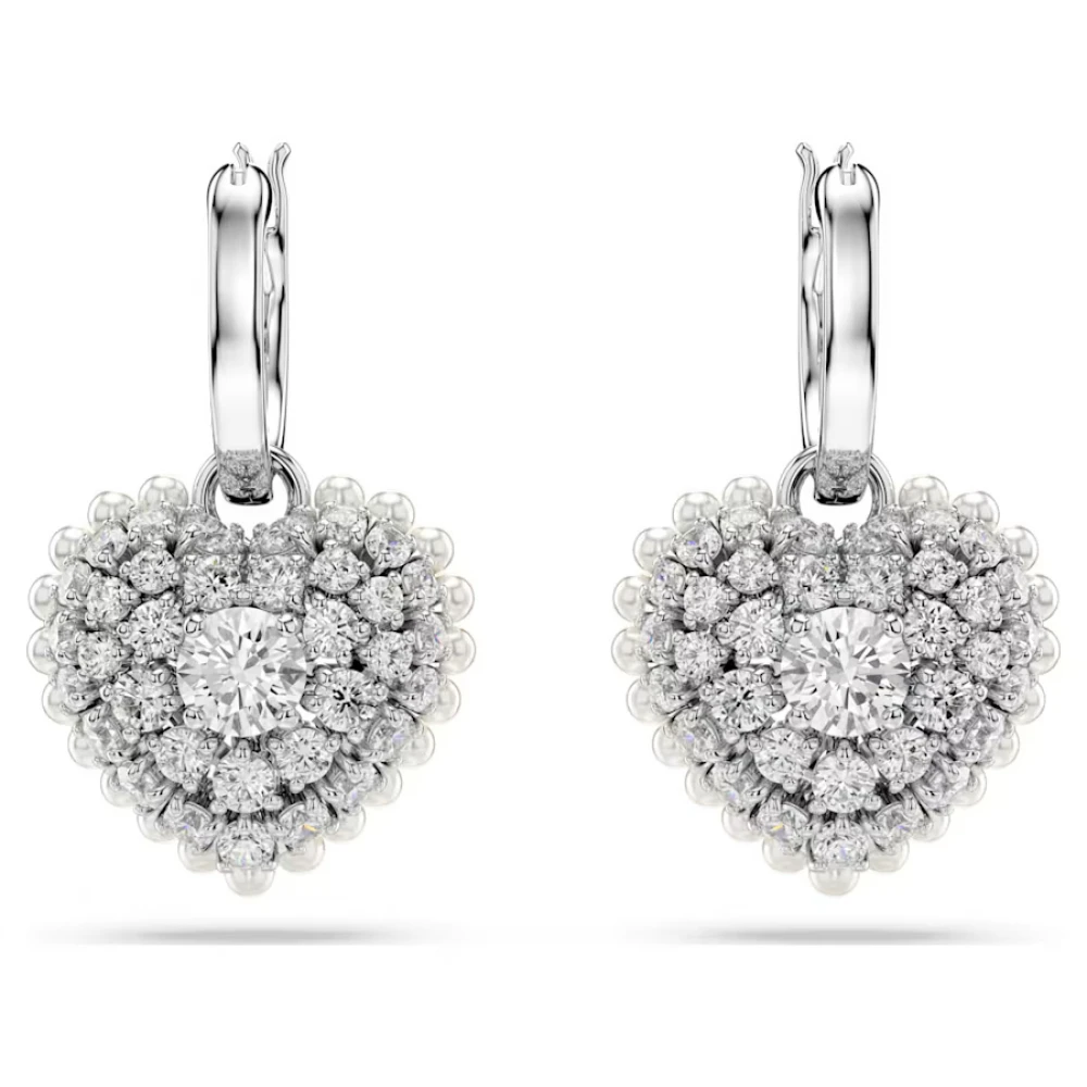 SWAROVSKI Σκουλαρίκια-σταγόνα Hyperbola Καρδιά, Λευκά, Επιμετάλλωση ροδίου 5684384