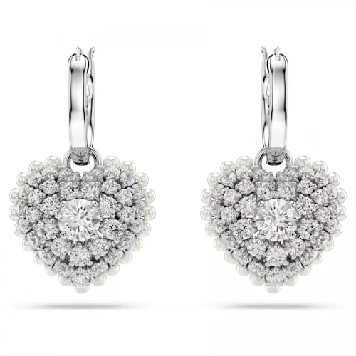 SWAROVSKI Σκουλαρίκια-σταγόνα Hyperbola Καρδιά, Λευκά, Επιμετάλλωση ροδίου 5684384