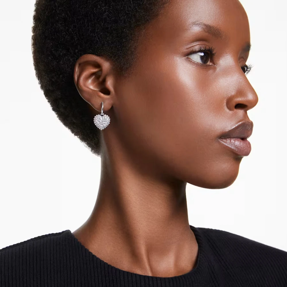 SWAROVSKI Σκουλαρίκια-σταγόνα Hyperbola Καρδιά, Λευκά, Επιμετάλλωση ροδίου 5684384