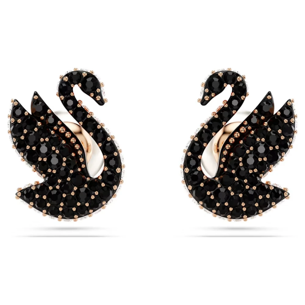 SWAROVSKI Σκουλαρίκια με καρφάκι Swarovski Swan Κύκνος, Μαύρα, Επιμετάλλωση σε ροζ χρυσό τόνο 5684608