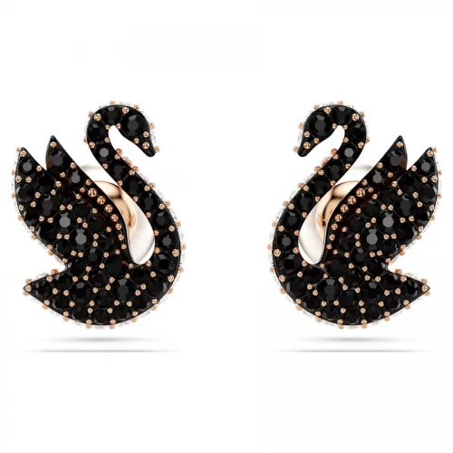 SWAROVSKI Σκουλαρίκια με καρφάκι Swarovski Swan Κύκνος, Μαύρα, Επιμετάλλωση σε ροζ χρυσό τόνο 5684608