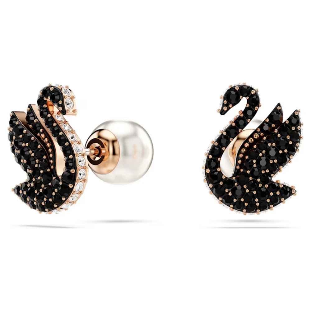 SWAROVSKI Σκουλαρίκια με καρφάκι Swarovski Swan Κύκνος, Μαύρα, Επιμετάλλωση σε ροζ χρυσό τόνο 5684608