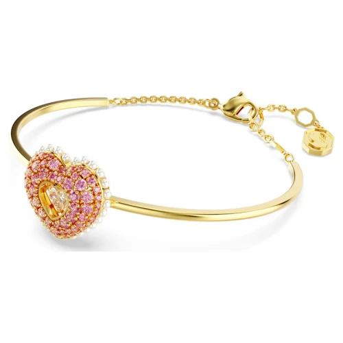 SWAROVSKI Άκαμπτο βραχιόλι Hyperbola Καρδιά, Ροζ, Επιμετάλλωση σε χρυσό τόνο 5687258