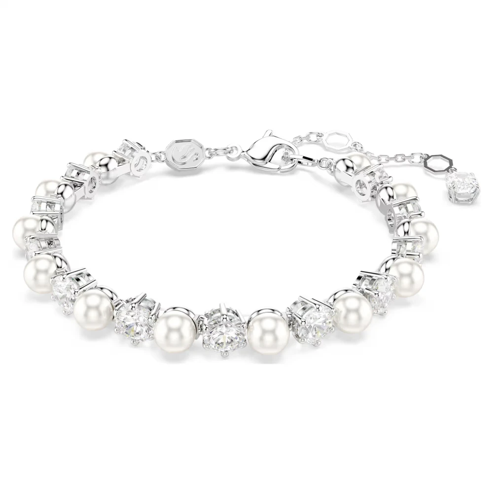 SWAROVSKI Βραχιόλι Tennis Matrix Crystal Pearl, Στρογγυλή κοπή, Λευκό, Επιμετάλλωση ροδίου 5689625