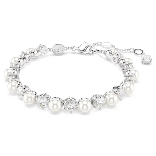 SWAROVSKI Βραχιόλι Tennis Matrix Crystal Pearl, Στρογγυλή κοπή, Λευκό, Επιμετάλλωση ροδίου 5689625