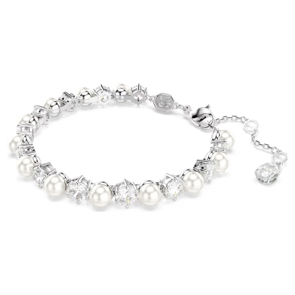 SWAROVSKI Βραχιόλι Tennis Matrix Crystal Pearl, Στρογγυλή κοπή, Λευκό, Επιμετάλλωση ροδίου 5689625