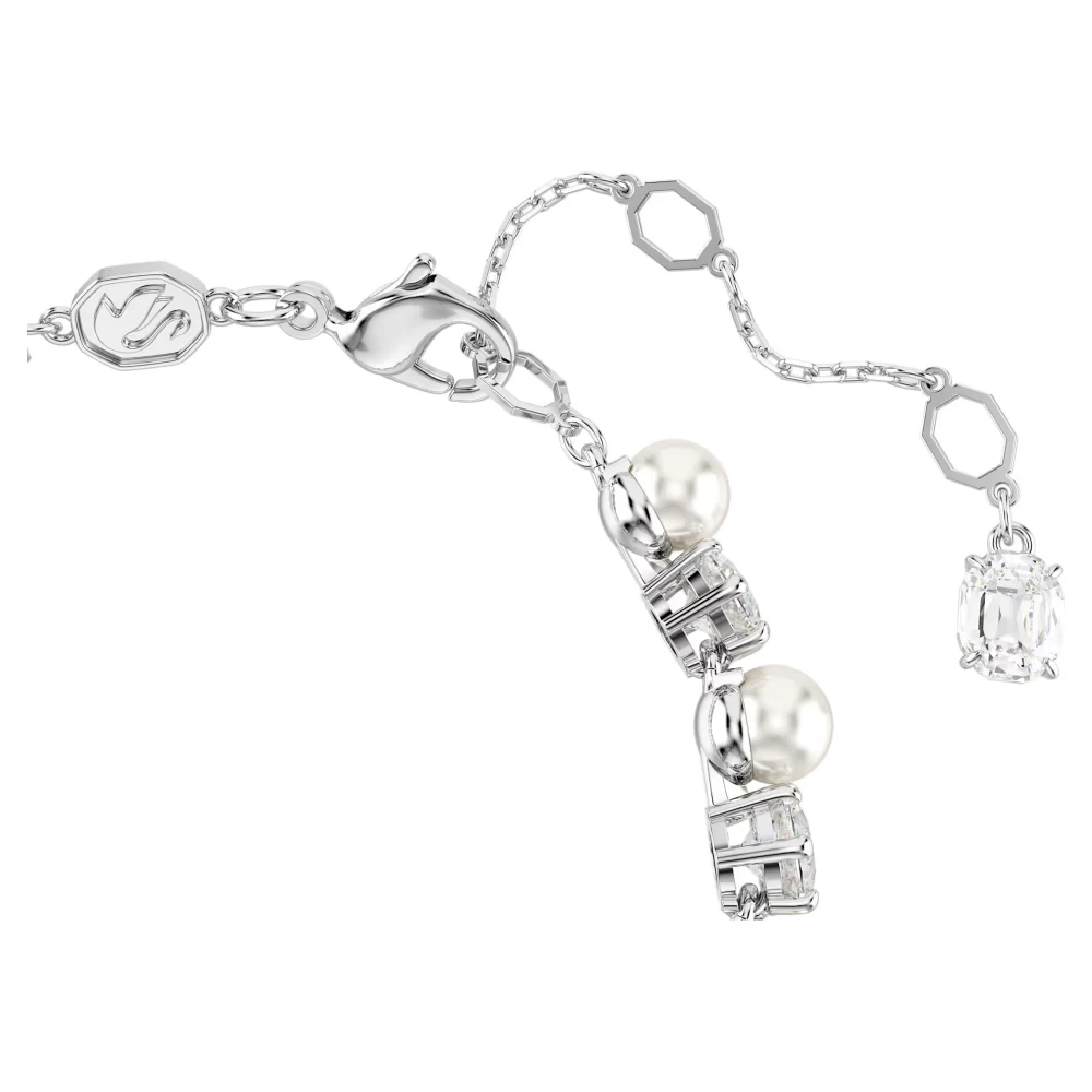 SWAROVSKI Βραχιόλι Tennis Matrix Crystal Pearl, Στρογγυλή κοπή, Λευκό, Επιμετάλλωση ροδίου 5689625