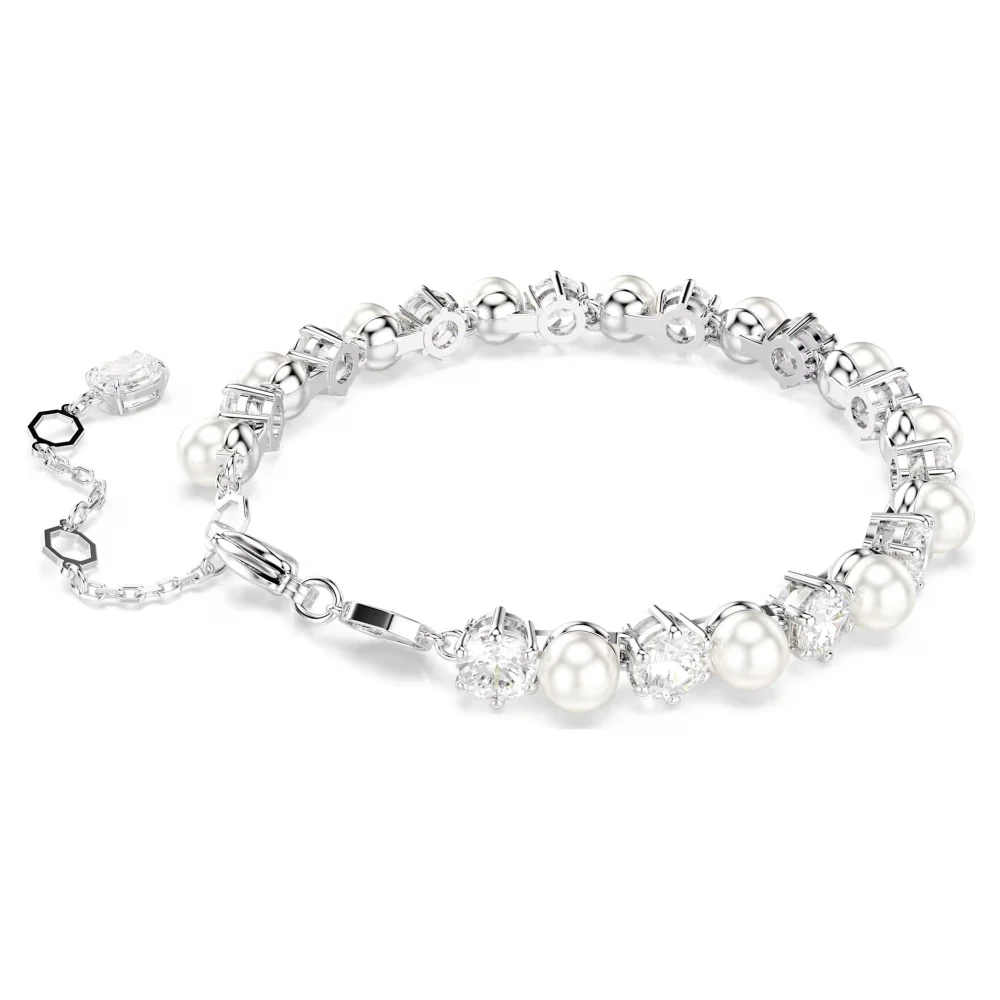 SWAROVSKI Βραχιόλι Tennis Matrix Crystal Pearl, Στρογγυλή κοπή, Λευκό, Επιμετάλλωση ροδίου 5689625